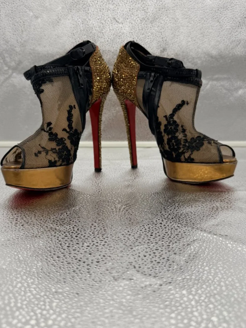 Christian Louboutin Bridget Strass Peep-Toe Booties